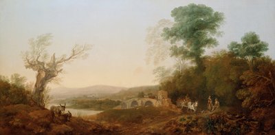 Een Rivierlandschap met Reizigers Rustend aan de Rand van een Bos door Thomas Gainsborough